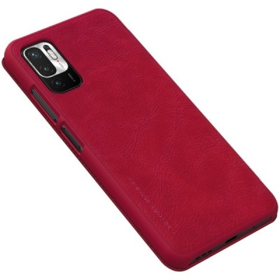Роскошный красный кожаный чехол Nillkin Qin Series для Xiaomi Poco M3 Pro (Redmi Note 10 5G) | Vacins.lv
