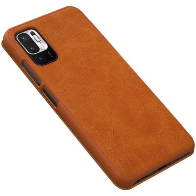 Xiaomi Poco M3 Pro (Redmi Note 10 5G) greznais Nillkin Qin sērijas ādas atvērams brūns maciņš, maks | Vacins.lv