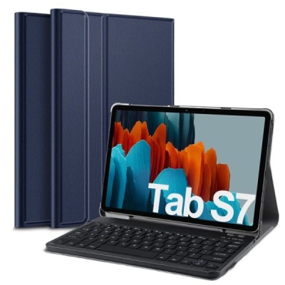 Samsung Galaxy Tab S7 11" (T875, T870) ādas atvēramais zils futrālis ar bluetooth tastatūra | Vacins.lv