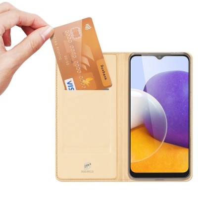 Samsung Galaxy A22 „Dux Ducis“ Skin sērijas zelta ādas atvērams maciņš | Vacins.lv