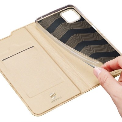 Samsung Galaxy A22 „Dux Ducis“ Skin sērijas zelta ādas atvērams maciņš | Vacins.lv