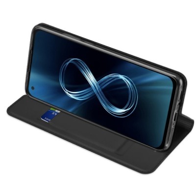 „Dux Ducis“ Skin серии Asus Zenfone 8 (ZS590KS) чёрный кожаный чехол-книжка | Vacins.lv