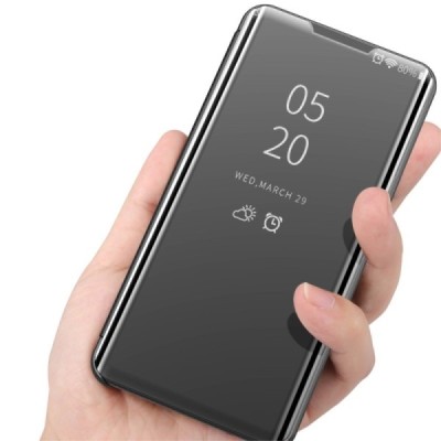 Samsung Galaxy A22 plastmasas atvērams melns ādas maciņš | Vacins.lv