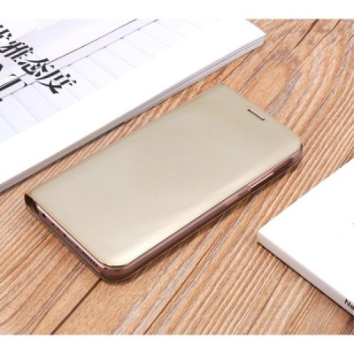 Samsung Galaxy J3 2017 (J330) plastmasas atvērams zelta ādas maciņš | Vacins.lv