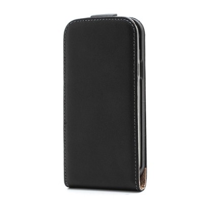 Samsung Galaxy S4 mini klasisks ādas vertikāli atvēramais melns futrālis / Vacins.lv