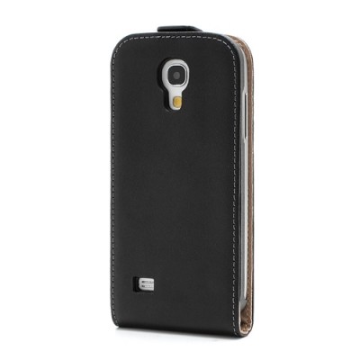 Samsung Galaxy S4 mini klasisks ādas vertikāli atvēramais melns futrālis / Vacins.lv