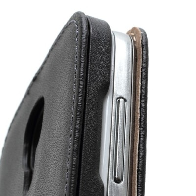 Samsung Galaxy S4 mini klasisks ādas vertikāli atvēramais melns futrālis / Vacins.lv