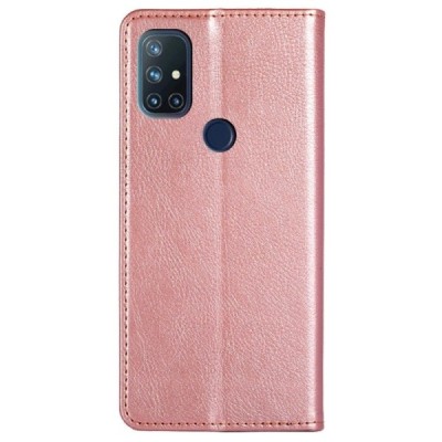 Твердый золотой кожаный чехол-книжка для OnePlus Nord N10 5G | Vacins.lv