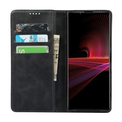 Sony Xperia 1 III „Split“ sērijas melns atvērams maciņš, maks | Vacins.lv