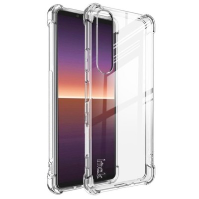 Sony Xperia 1 III „Imak“ sustiprintos apsaugos kieto silikono (TPU) dėklas - skaidrus + apsauginė ekrano plėvelė | Priedai.lt