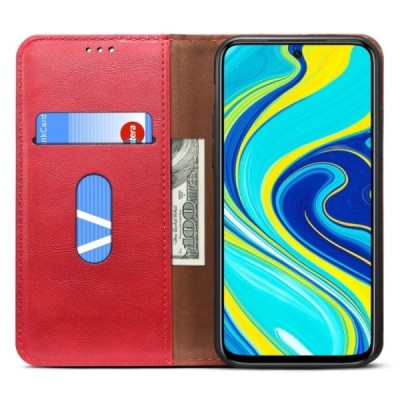 Deluxe Xiaomi Redmi Note 9 красный кожаный чехол-книжка | Vacins.lv
