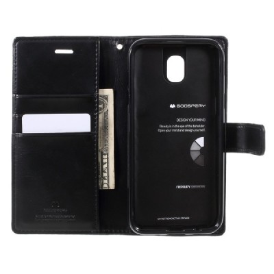 Mercury Blue Moon Samsung Galaxy J5 2017 (J530) atvērams melns ādas maciņš - maks | Vacins.lv