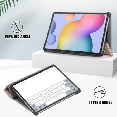 Samsung Galaxy Tab S7 FE 12.4", S7+ 12.4" (T976) золотой кожаный чехол-книжка (складной) | Vacins.lv