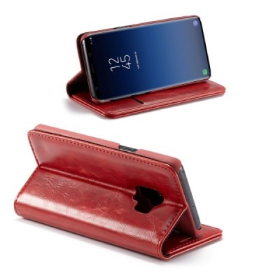 Samsung Galaxy S9 (G960) „CaseMe“ solīds atvēramais ādas sarkans maciņš - maks | Vacins.lv
