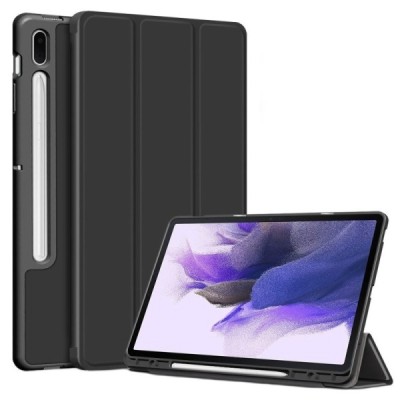 Samsung Galaxy Tab S7 FE (T736B,T730) atvēramais melns maciņš - maks ar vietu, kur ielikt stylus | Vacins.lv