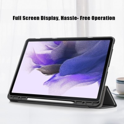 Samsung Galaxy Tab S7 FE (T736B,T730) atvēramais melns maciņš - maks ar vietu, kur ielikt stylus | Vacins.lv
