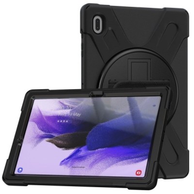 Samsung Galaxy Tab S7 FE (T736B,T730) pastiprinātas aizsardzības melns (360°) apvalks, vaciņš | Vacins.lv