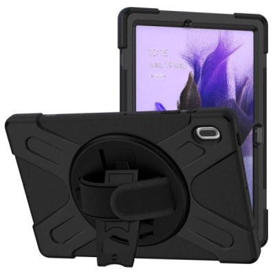 Samsung Galaxy Tab S7 FE (T736B,T730) pastiprinātas aizsardzības melns (360°) apvalks, vaciņš | Vacins.lv