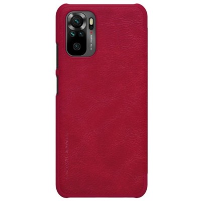 Роскошный красный кожаный чехол Nillkin Qin Series для Xiaomi Redmi Note 10 4G (Note 10s, Poco M5s) | Vacins.lv