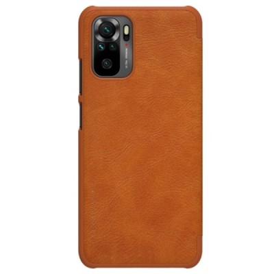 Xiaomi Redmi Note 10 4G (Note 10s, Poco M5s) greznais Nillkin Qin sērijas ādas atvērams brūns maciņš, maks | Vacins.lv