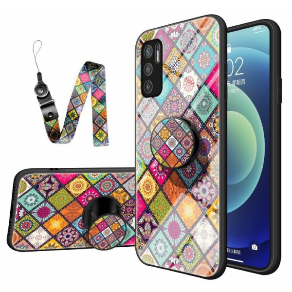 „Pattern“ cieta silikona (TPU) apvalks - krāsains + telefona virviņa + turētājs (Poco M3 Pro / Redmi Note 10 5G)