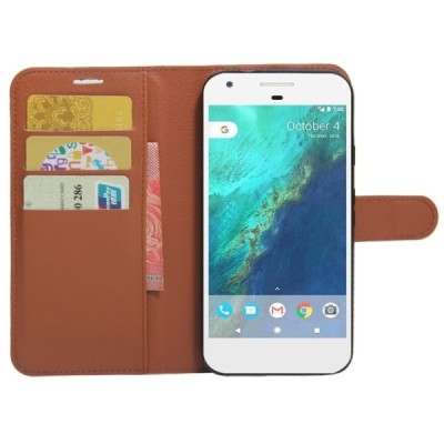 Google Pixel Litchi открываемый коричневый  кожаный чехол - книжка | Vacins.lv