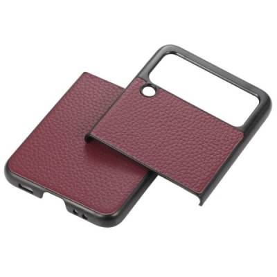 Samsung Galaxy Z Flip3 (F711) Deluxe Leather бордовый кожаный чехол | Vacins.lv