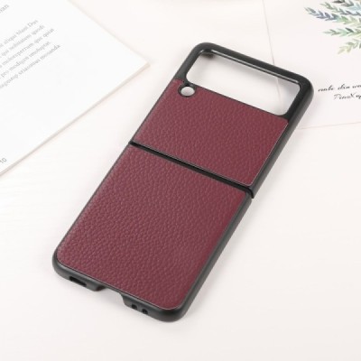 Samsung Galaxy Z Flip3 (F711) Deluxe Leather бордовый кожаный чехол | Vacins.lv