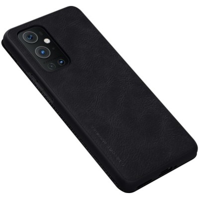 Роскошный чёрный кожаный чехол Nillkin Qin Series для OnePlus 9 Pro | Vacins.lv
