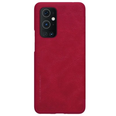 Роскошный красный кожаный чехол Nillkin Qin Series для OnePlus 9 Pro | Vacins.lv