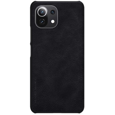 Роскошный чёрный кожаный чехол Nillkin Qin Series для Xiaomi Mi 11 Lite | Vacins.lv