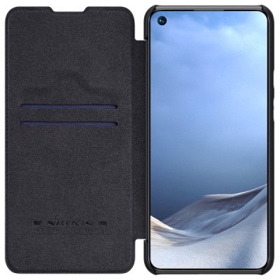 Роскошный чёрный кожаный чехол Nillkin Qin Series для Xiaomi Mi 11 Lite | Vacins.lv