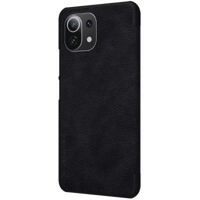 Роскошный чёрный кожаный чехол Nillkin Qin Series для Xiaomi Mi 11 Lite | Vacins.lv