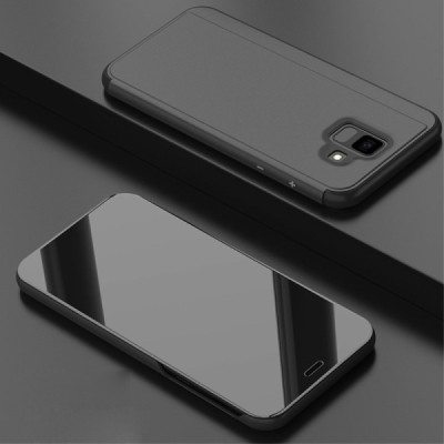 Samsung Galaxy A6 2018 (A600F) plastmasas atvērams melns ādas maciņš | Vacins.lv