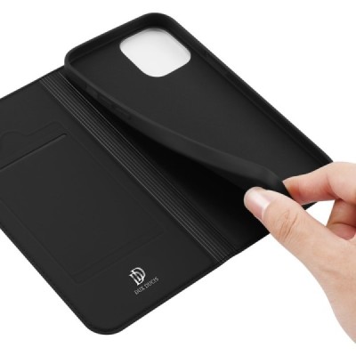 Apple iPhone 13 „Dux Ducis“ Skin sērijas melns ādas atvērams maciņš | Vacins.lv