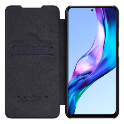 Роскошный чёрный кожаный чехол Nillkin Qin Series для Xiaomi Redmi 10 | Vacins.lv
