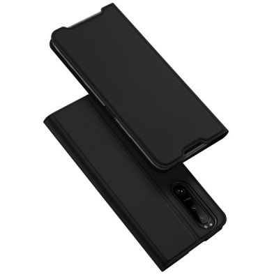 Sony Xperia 5 III „Dux Ducis“ Skin sērijas melns ādas atvērams maciņš | Vacins.lv