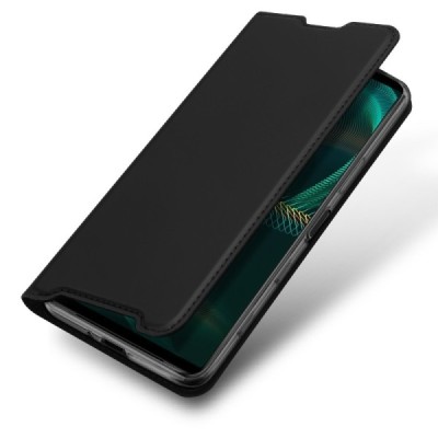 Sony Xperia 5 III „Dux Ducis“ Skin sērijas melns ādas atvērams maciņš | Vacins.lv