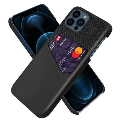 Apple iPhone 13 Pro Max „KSQ“ Shell melns ādas apvalks ar iebūvētu karšu turētāju | Vacins.lv