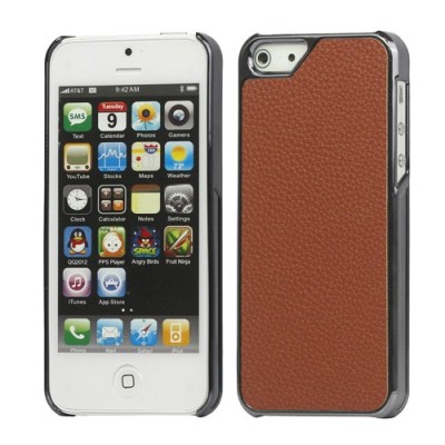 Solīds brūns mākslīgas ādas Apple iPhone 5 (Apple iPhone 5S) apvalks / Vacins.lv
