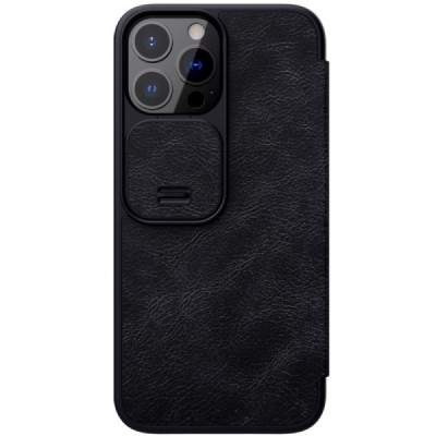 Apple iPhone 13 Pro роскошный серии Nillkin Qin Pro кожаный чехол-книжка - чёрный | Vacins.lv