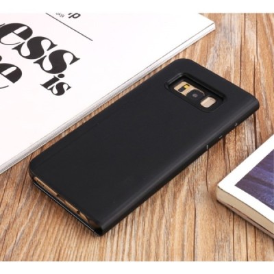 Samsung Galaxy S8+ (G955) plastmasas atvērams melns ādas maciņš | Vacins.lv