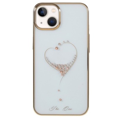 Apple iPhone 13 elegants Kingxbar Crystal Love Swarovski dzidrs (caurspīdīgs) zelta plastmasas apvalks ar kristāliem | Vacins.lv