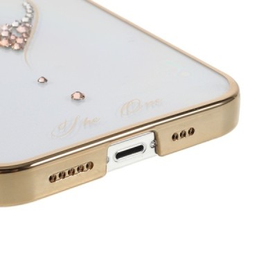 Apple iPhone 13 elegants Kingxbar Crystal Love Swarovski dzidrs (caurspīdīgs) zelta plastmasas apvalks ar kristāliem | Vacins.lv