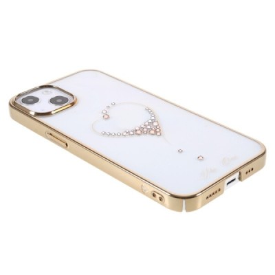 Apple iPhone 13 elegants Kingxbar Crystal Love Swarovski dzidrs (caurspīdīgs) zelta plastmasas apvalks ar kristāliem | Vacins.lv