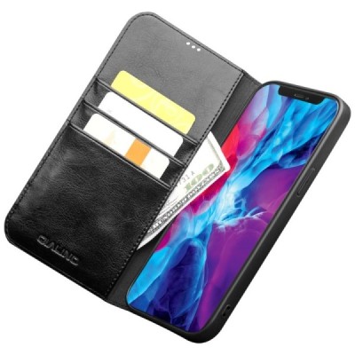 Apple iPhone 13 Pro „QIALINO“ открываемый чёрный кожаный чехол - книжка | Vacins.lv