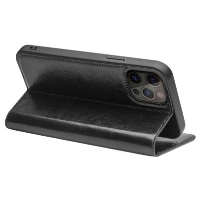 Apple iPhone 13 Pro „QIALINO“ открываемый чёрный кожаный чехол - книжка | Vacins.lv