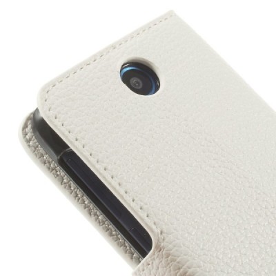 HTC Desire 310 atverčiamas baltas odinis dėklas - piniginė / Priedai.lt
