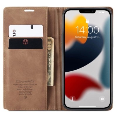 Apple iPhone 13 Pro Max CaseMe Retro solīds atvēramais ādas gaiši brūns maciņš - maks | Vacins.lv