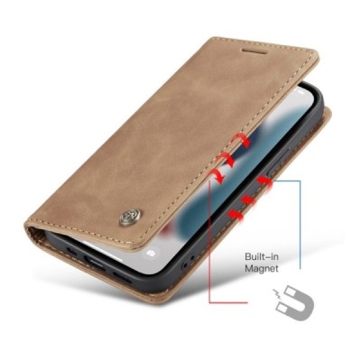 Apple iPhone 13 Pro Max CaseMe Retro solīds atvēramais ādas gaiši brūns maciņš - maks | Vacins.lv